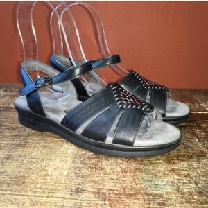 SAS Huarache Quarter Strap Sandal Womens 7 M Black Leather Southwest Woven